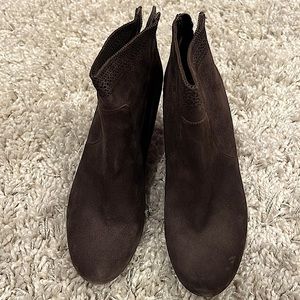 AERIN Shorebold Wedge Ankle Booties Brown Suede Zip Up 3.5" Heel Womens 7.5 M